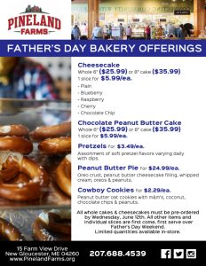 Father's Day bakery menu Pineland Farms