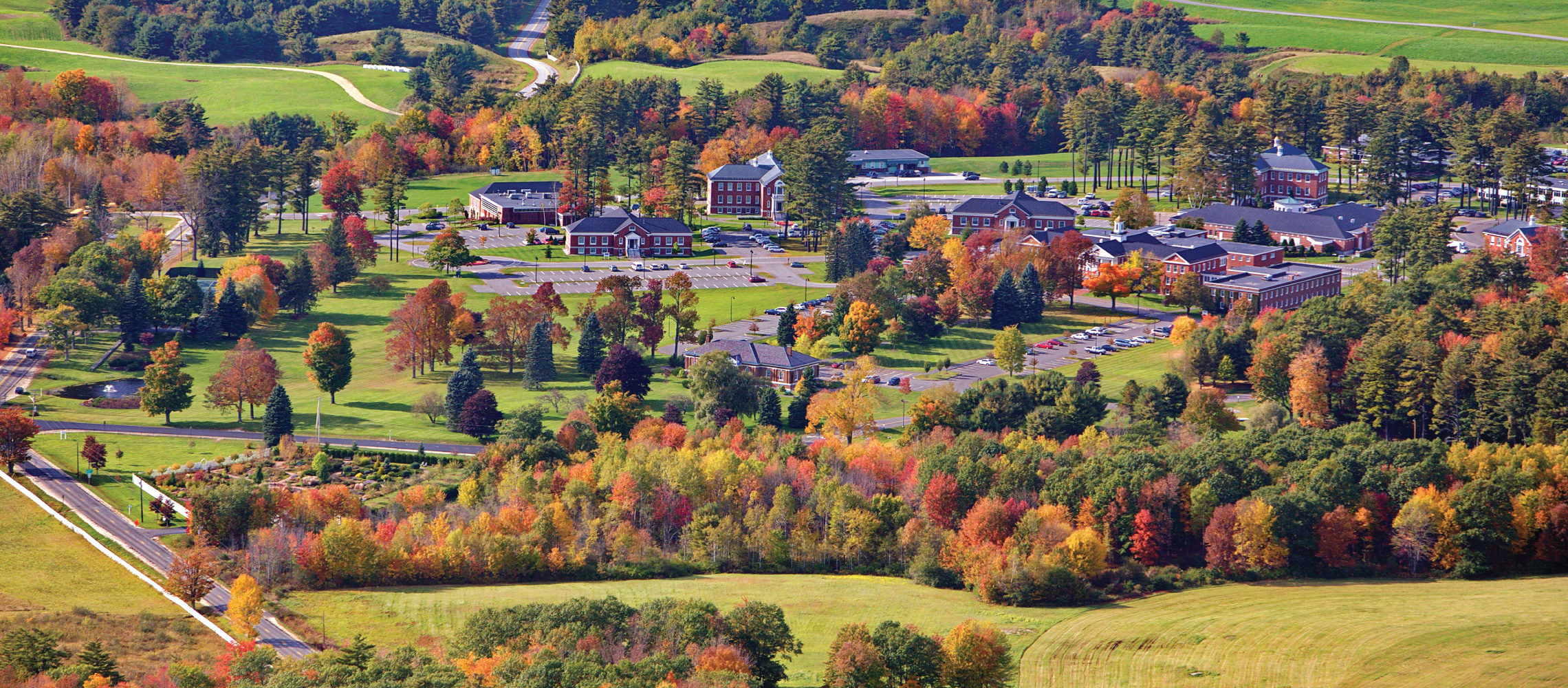 fall aerial view pineland farms new gloucester maine