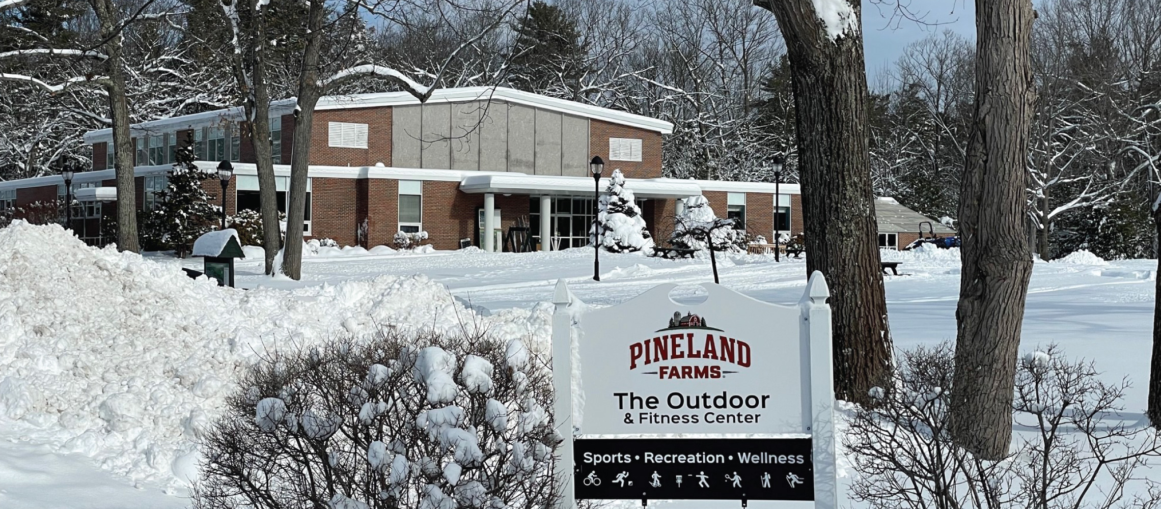 Pineland Farms Outdoor Center in winter with snow