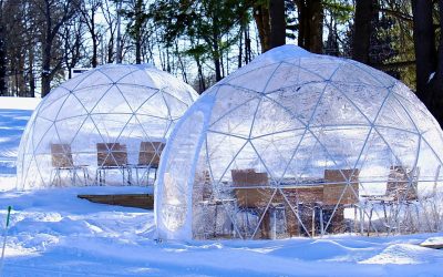 Heated snow globes at Pineland Farms