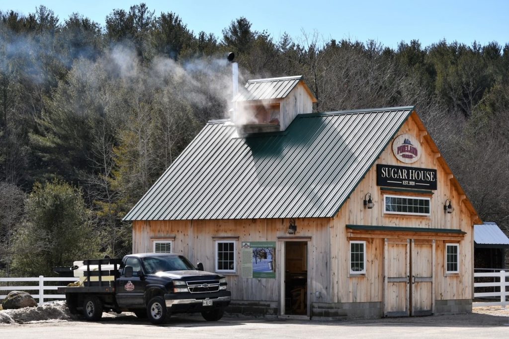 Pineland Farms Maple Sugar House with steam