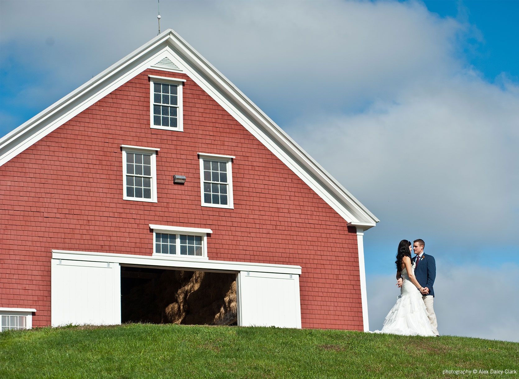 Bride and groom at barn